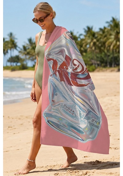 Pop Art Kola Plaj Havlusu - Modern Pembe Yaz Temalı Havuz Deniz Hızlı Kuruyan Mikrofiber Havlu Örtü Çok Renkli