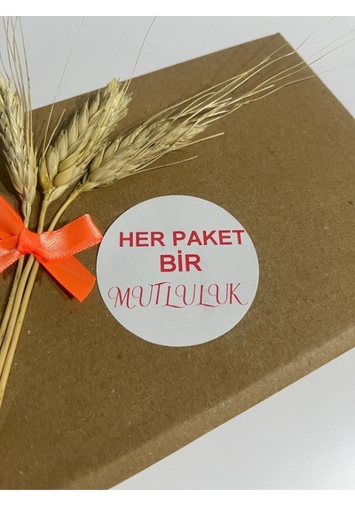 Her Paket Bir Mutluluk Kırmızı Yazılı Yuvarlak Yapışkanlı Etiket 4x4 Cm 120 Adet