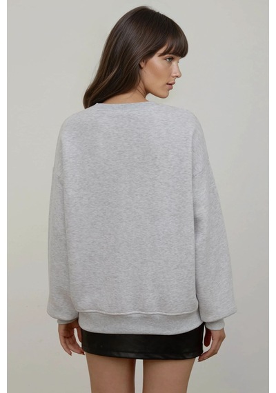 Hiccup Rahat Hayvan Nakışlı Şardonlu Bisiklet Yaka Hoodie Gri
