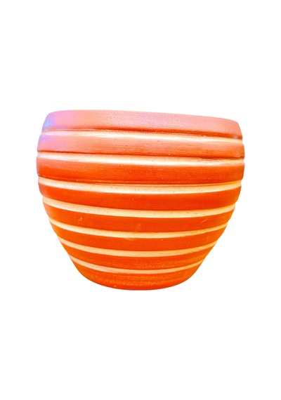 BİTKİ TASARIMI EV DEKORASYON YAN ÇİZGİ DESENLİ TERRAKOTA TOPRAK SAKSI SAKSILIK SALON ÇİÇEKLİK - 15 CM