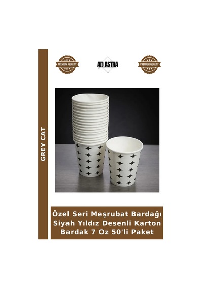 Özel Seri Meşrubat Bardağı Siyah Yıldız Desenli Karton Bardak 7 Oz 50'li Paket