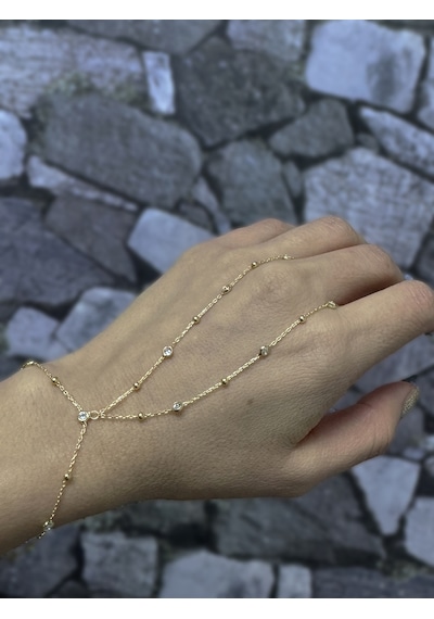 Top Zincir Ve Taşlı Gümüş Şahmeran Bileklik Trend Gümüş Aksesuar - Gold Renk Altın