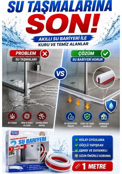 Su Bariyeri 1 Metre Kendinden Yapışkanlı Su Sızdırmaz Bant Duşakabin, Banyo, Mutfak Ve Kapı Altı