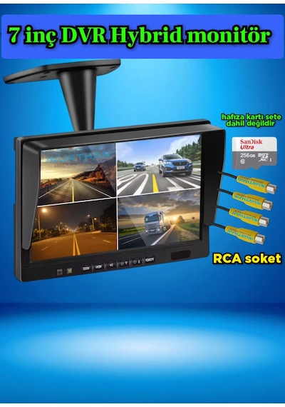 7 İnç Hybrid Dvr Monitör 4 Kanal 256 Gb 12-24 Volt