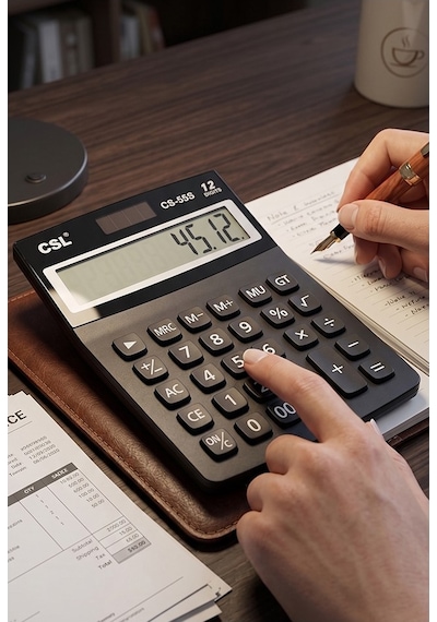 Hesap Makinesi Siyah 12.5x17 Cm 1 Adet Csl Cs-55s 12 Haneli Orta Boy Ofis Büro Masaüstü Hesap Makinası