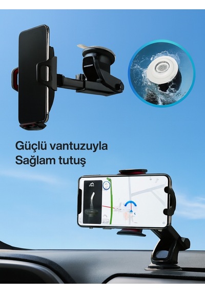 Araç İçi Cam Vantuzlu Telefon Tutucu Teleskopik 360 Dönebilen Oto Telefon Tutacağı Diğer