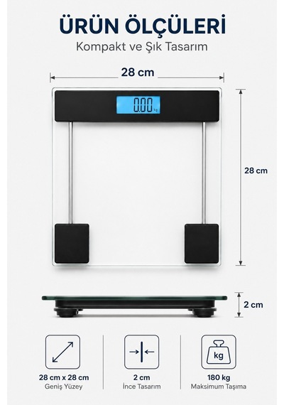 180 Kg Dijital Cam Baskül Lcd Ekranlı Hassas Vücut Tartısı Sıcaklık Göstergeli Elektronik Banyo Tartısı Beyaz