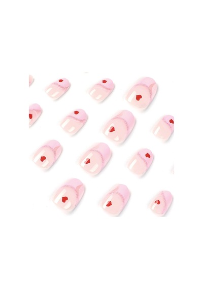 Kalpli Simli Pembe French Badem Takma Tırnak Seti 24 Adet