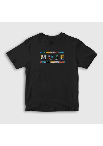 Presmono Unisex Çocuk Logo V2 Muse T-shirt Siyah