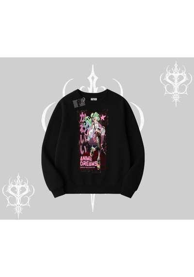 Startmore Biskilet Sweatshirt Anime Kawaii Japon Kız Desenli Siyah