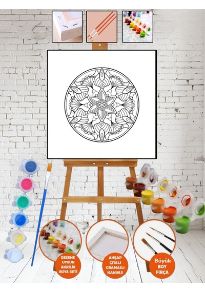 Sayılarla Kanvas Mandala Yuvarlak Boyama 25x35 Tuval Fırça Etkinlik Ve Hobi Çocuk Seti