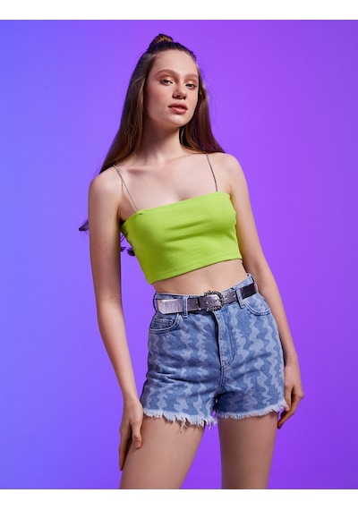 Koton İnce Askılı Crop Atlet Yeşil 2sal30278ık 2SAL30278IK810