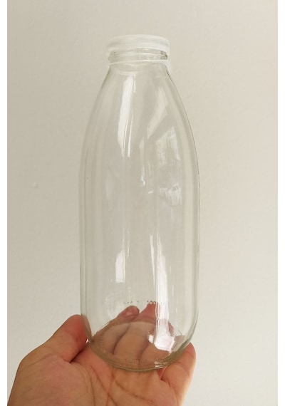 Afracam Süt Ayran Şişesi Şeffaf 1000 Ml Plastik Kapaklı Cam Şişe