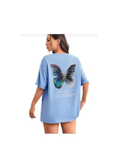 Kozia Outdoors Kadın Butterfly Baskılı Bisiklet Yaka Tişört Bebe Mavi Bebe Mavi