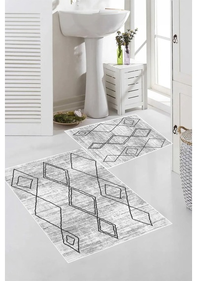 Eliana Home Dijital Baskı 2'li Banyo Paspas Takımı Lna5-fnl467 100x60 Ve 60x50 Cm Gri
