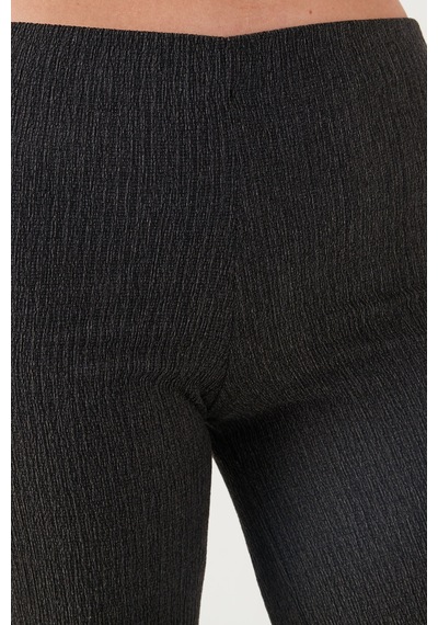 Lela Slim Fit Yüksek Bel Geniş Paça Dokulu Bayan Pantolon 5865944 Antrasit