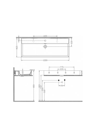 Dura Niva Kare Çanak Lavabo 120x46,5 Cm Tezgah Üstü Batarya Delikli Beyaz 5259