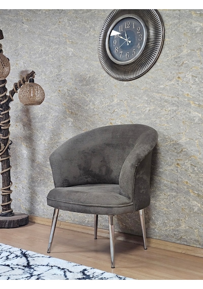 Zafir Tekli Teddy Krom Kaplama Sivriltme Ayak Çay Seti Koltuk Tekli Berjer , Balkon, Salon, Ofis Kahverengi