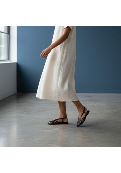Ne&ve Shoes Siyah Rugan Biye Kadın Günlük Sandalet