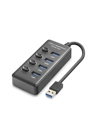 Büro Ev Ofis Cihazları İçin Siyah 4port 5gbps Usb3 Anahtarlı Hub