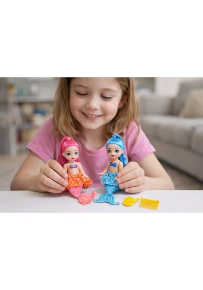 2'li Deniz Kızı Bebek Seti - Hareketli Eklemler Ve Aksesuarlı - Pembe & Mavi 2'li Paket