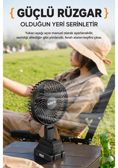 Ezere Airmax Şarjlı Taşınabilir Outdoor Fan Vantilatör St-7997