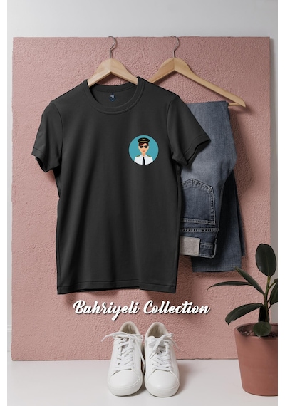 Oversize Kadın Pilot Cep Tasarımlı Unisex T-shirt Siyah