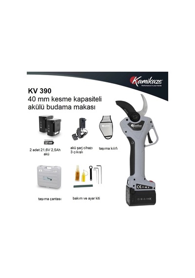 Kamikaze Kv-390 Akülü Budama Makası 40 Mm 21,6v 2 X 2,5 Ah Çift Batarya