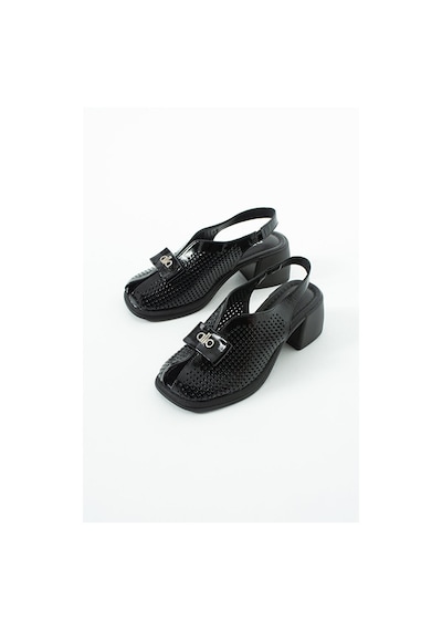 Dericia Shoes Allone Hakiki Deri Kadın Günlük Rahat Topuklu Sandalet Siyah