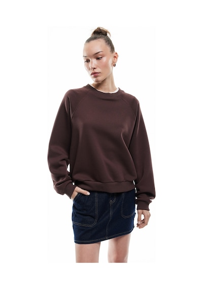Koton Üç İplik Şardonlu Dikiş Detaylı Bisiklet Yaka Oversize Sweatshirt Kahverengi 6wal10225ık Kahve