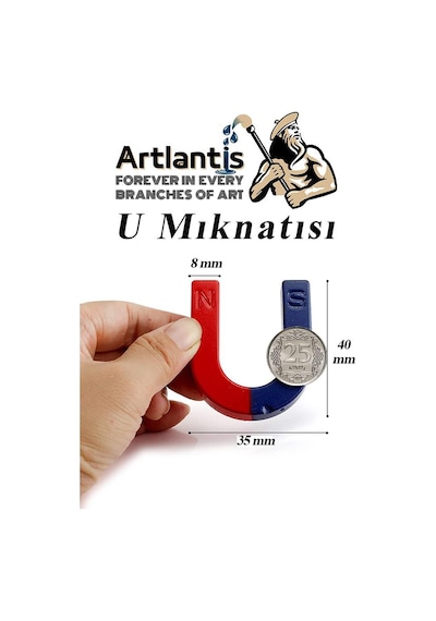 U Mıknatısı Deney Malzemesi 10 Adet Okul Projeleri İçin U Şekilli At Nalı Mıknatıs Kırmızı Mavi Boyalı