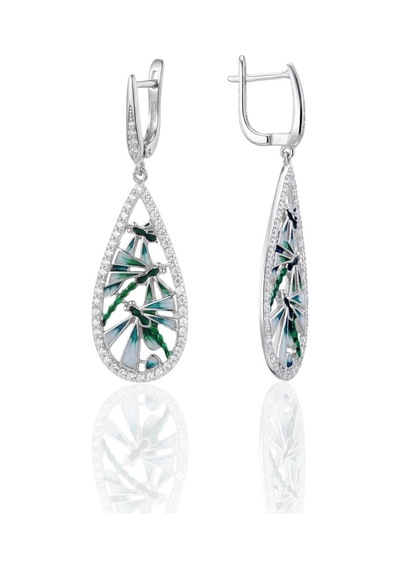 Oya Silver Sallantılı Damla Form Zirkon Taşlı Mineli Yusufçuk Gümüş Küpe 4.9x1.6 Cm Oysy280