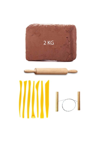 2 KG Kırmızı Seramik Hamuru Plastik Ebeşuar Merdane Çamur Teli
