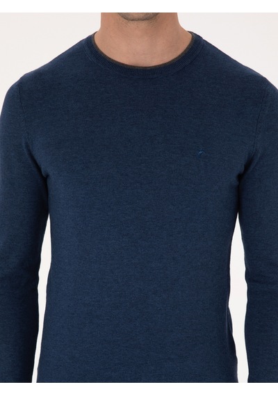Cacharel İndigo Slim Fit Pamuk Karışımlı Bisiklet Yaka Triko Kazak Mavi
