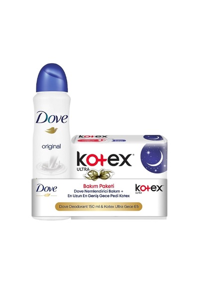 Dove Original Kadın Sprey Deodorant 150 ML + Kotex Ultra Gece Kadın Pedi 6'lı