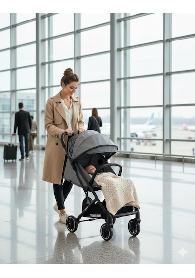 Tommybaby Quantum Kabin Travel Bebek Arabası Kabin Boy Bebek Arabası Pedli Katlanabilir Yağmurluk Hediye