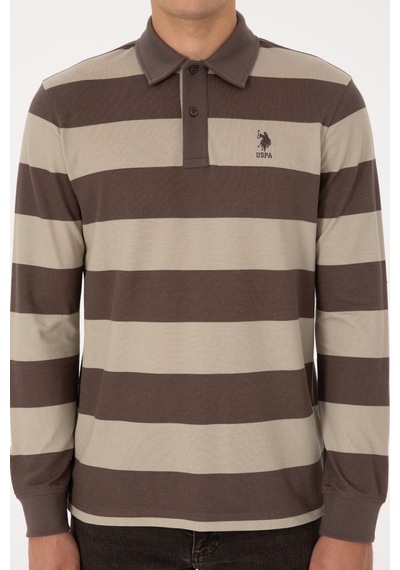 U.S. Polo Assn. Erkek Regular Fit Polo Yaka Çizgili Vizon Sweatshirt 50316467-VR052