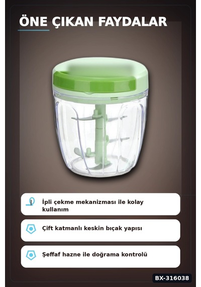 Manuel El Rondosu İpli Pratik Sebze Soğan Doğrayıcı Mutfak Aleti Bx-316038