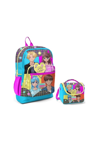 Coral High Mavi Pembe Anime Okul Sırt Ve Beslenme Çantası Seti