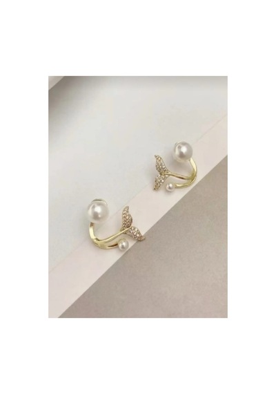 Lunarie Altın İnci Zirkon Balık Kuyruğu Ear Cuff Küpe