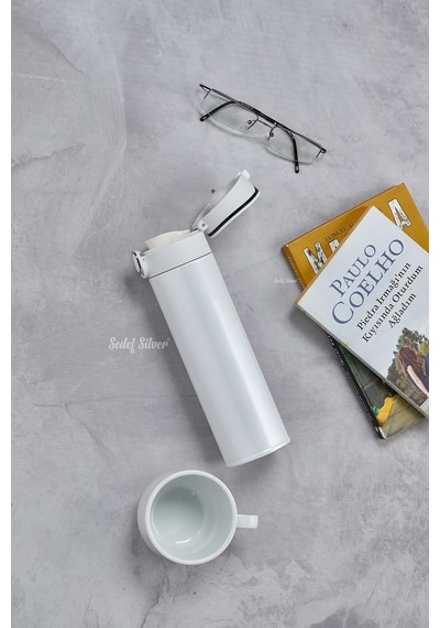 Sedef Silver Dijital Led Göstergeli Dereceli Çelik Küçük Termos Kupa Bardak 0.45 L