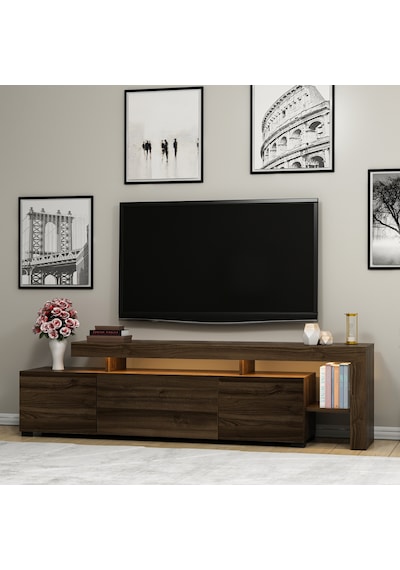 Beliz Modern LED Işıklı 3 Kapaklı, Raflı TV Sehpası – 192 cm, Ceviz Beliz Modern LED Işıklı 3 Kapaklı, Raflı TV Sehpası – 192 cm, Ceviz