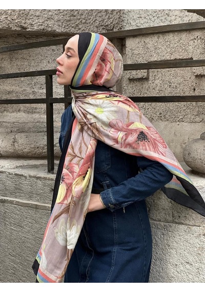 Moda Kaşmir Margarit Desen Bambu Şal Siyah-mavi