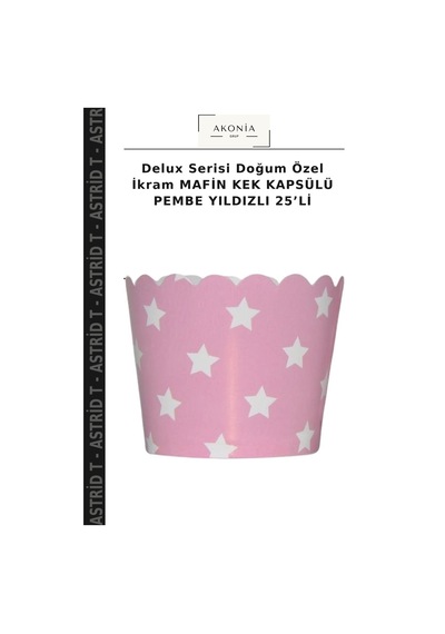 Delux Serisi Doğum Özel İkram Mafin Kek Kapsülü Pembe Yıldızlı 25 Li