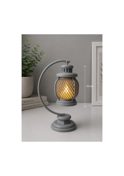 3d Dekoratif Retro Fener Gece Lambası Led Işıklı Masa Lambası 15 Cm Pla Dekoratif Aydınlatma Gümüş