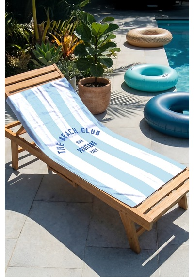 Çizgili Blue Blanc Plaj Havlusu - Akdeniz İtalyan Stil Mavi Beyaz Hızlı Kuruyan Mikrofiber Havlu Çok Renkli
