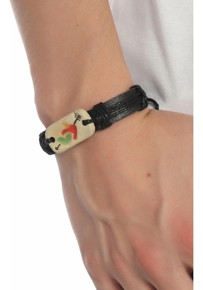 Tblk01326 Saf Aşk Kalp Ve Ok Deri Unisex Bileklik 1301-1350 Çok Renkli