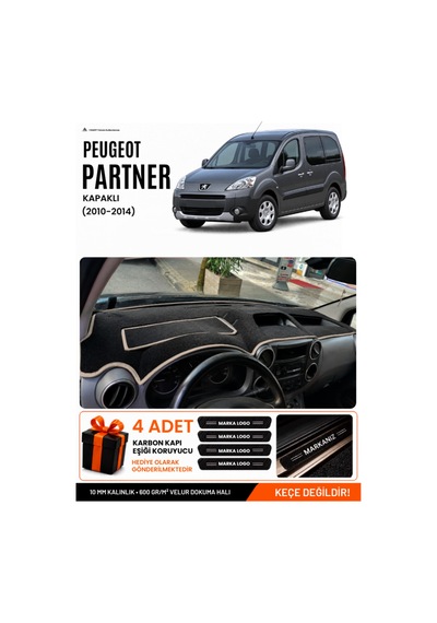 Peugeot Partner Kapaklı 2010-2014 Uyumlu Torpido Örtüsü, Torpido Kılıfı - Siyah Bej