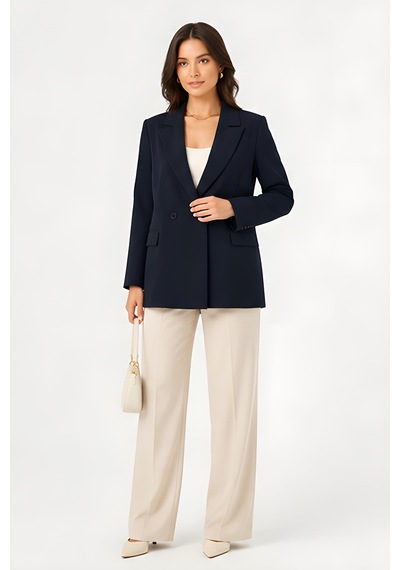 Lili Woman Kadın Kruvaze Lacivert Blazer Ceket Çift Düğmeli, Cep Kapaklı P.3982l