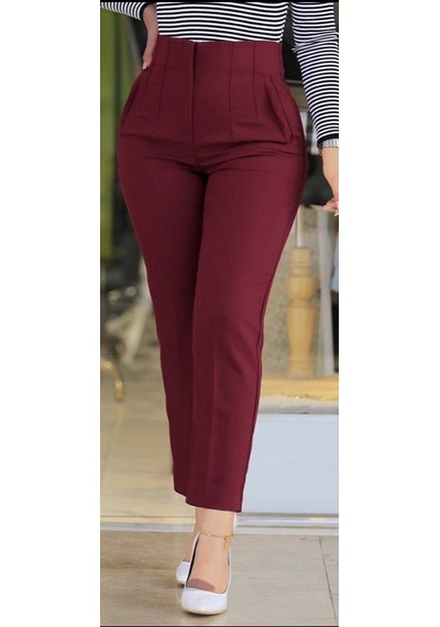 Buğrahayalin Kadın Üste Oturan Paçası Bilek Üzerinde Biten Atlas Kumaş Pantolon 36 S - 48 4xl Bordo